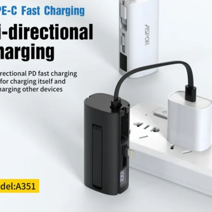 Aspor A351 2in1 Iphone & Type-C Flexible Portable Mini 5000mah Power Bank