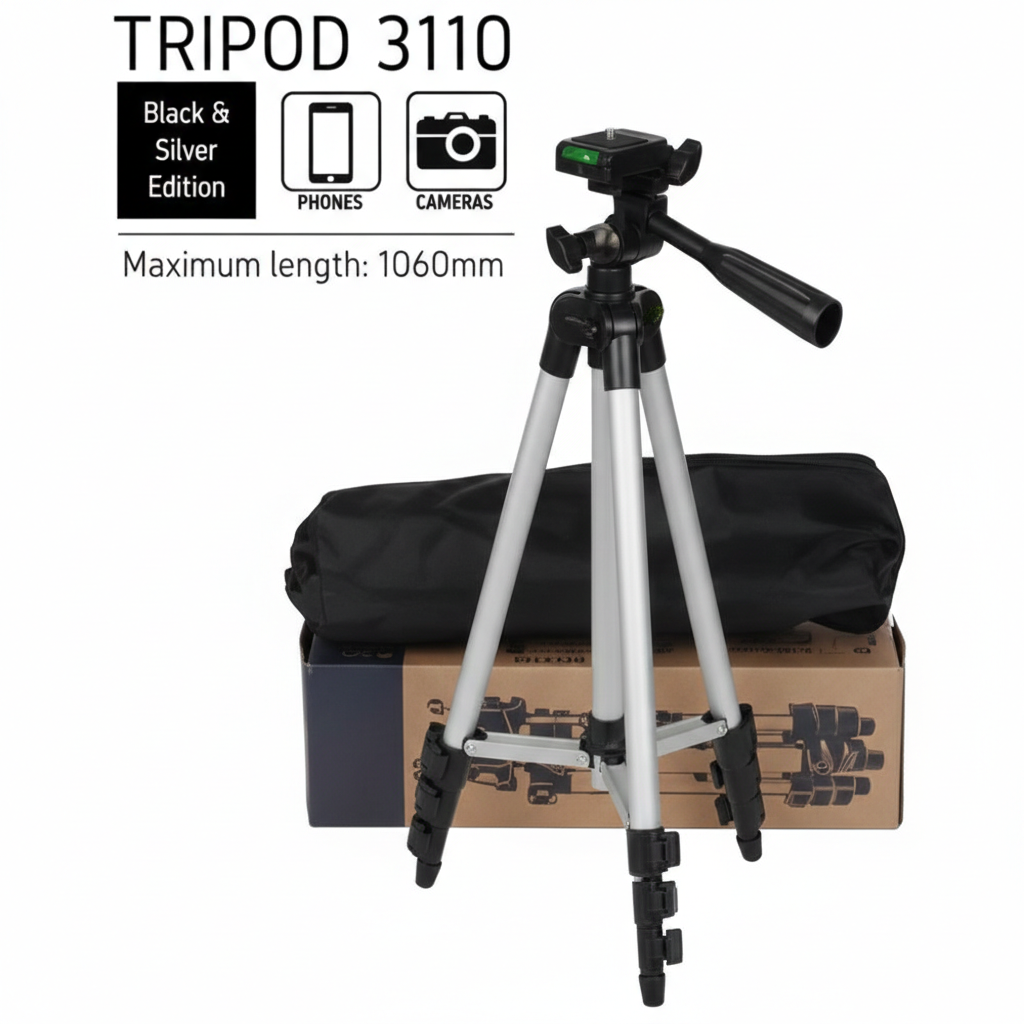 Tripod 3110 Portable Adjustable Aluminium Lightweight Camera Stand Tripod, with 3-Dimensional Head and Quick Release Plate for Video Cameras and Mobile, Black, Silver | 3110 - Image 4