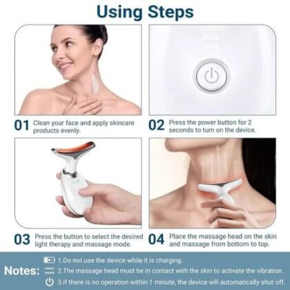 Rechargeable Neck & Face Massager with EMS Microcurrent ? 3 Color Light Therapy, Hot Compress & Vibration Facial Skin Care Device (Type-C Charging)