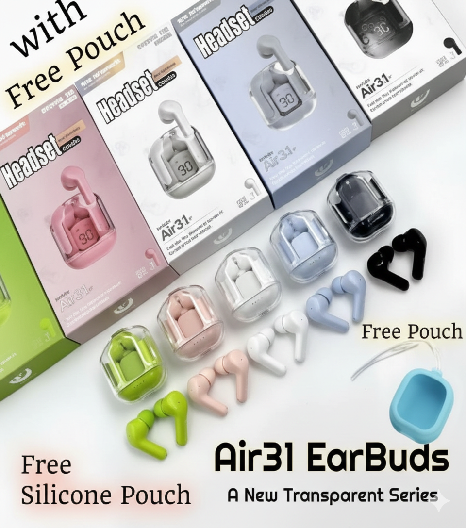 Air 31 transparent wireless earbuds and charging case