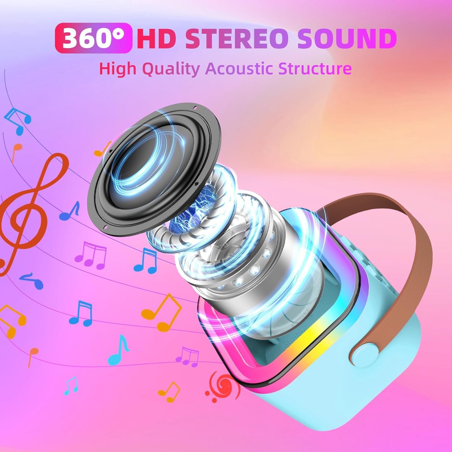Portable Bluetooth Karaoke Speaker with RGB Lights & Controllable Battery ? Mini Loud Speaker for Kids, Girls, and Boys | Perfect Gift for Family Parties and Karaoke Fun ( Without Mic )