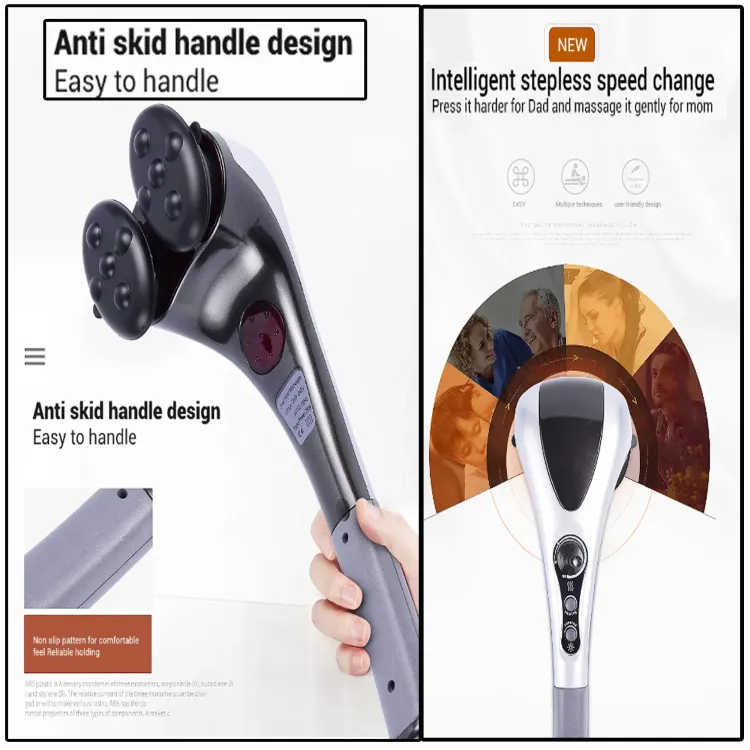 Double Head Full Body Massager Machine Variable Speed Far Infrared | Electric Facial Deep Tissue Fitness Massage Stick ? Head Neck Waist Leg Muscles Pain Relief Massage Hammer ? Handheld Deep Tissue massager