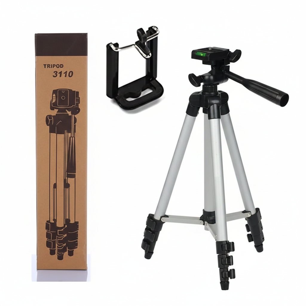 Tripod 3110 Portable Adjustable Aluminium Lightweight Camera Stand Tripod, with 3-Dimensional Head and Quick Release Plate for Video Cameras and Mobile, Black, Silver | 3110 - Image 3