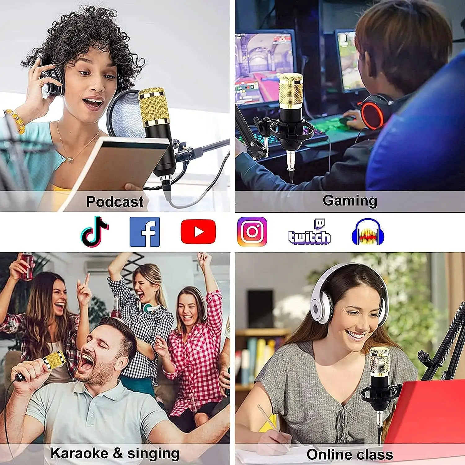 Podcast Mic Set With Live Sound Card,condenser Microphone With Rechargeable 12 Kinds Of Auxiliary Background For Karaoke Singing, Youtube Recording - Image 2