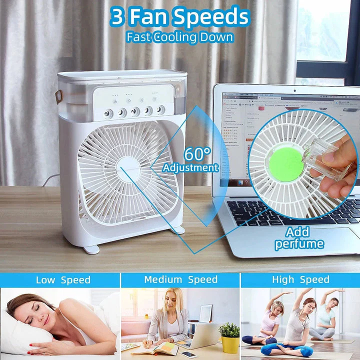 Portable Air Conditioner Fan Large Size USB Electric Fan with LED Night Light, Fine Mist Water, and Humidifier Function | Led Night Light Water Mist (Random Color) - Image 3