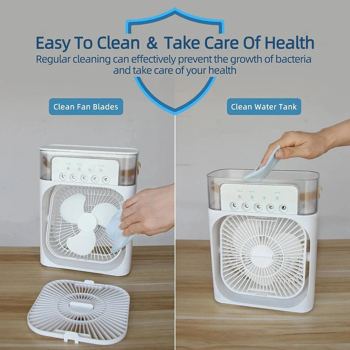 Portable Air Conditioner Fan Large Size USB Electric Fan with LED Night Light, Fine Mist Water, and Humidifier Function | Led Night Light Water Mist (Random Color) - Image 5