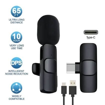 WIRELESS MIC K9 Single Microphone Mic Plug & Play USB Type C Plug Wireless Lavalier Microphone