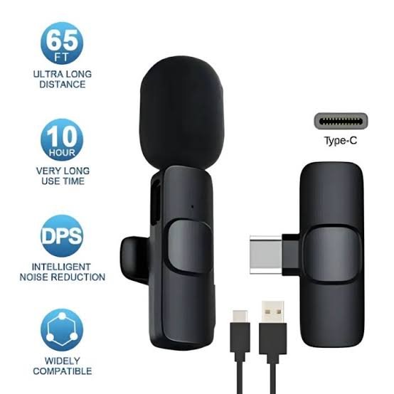 WIRELESS MIC K9 Single Microphone Mic Plug & Play USB Type C Plug Wireless Lavalier Microphone