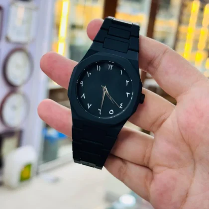 Professional Black Arabic Aura Watch With Eastern Arabic Numerals And Date Elegant Durable Stylish Unique And Modern (Without Box)