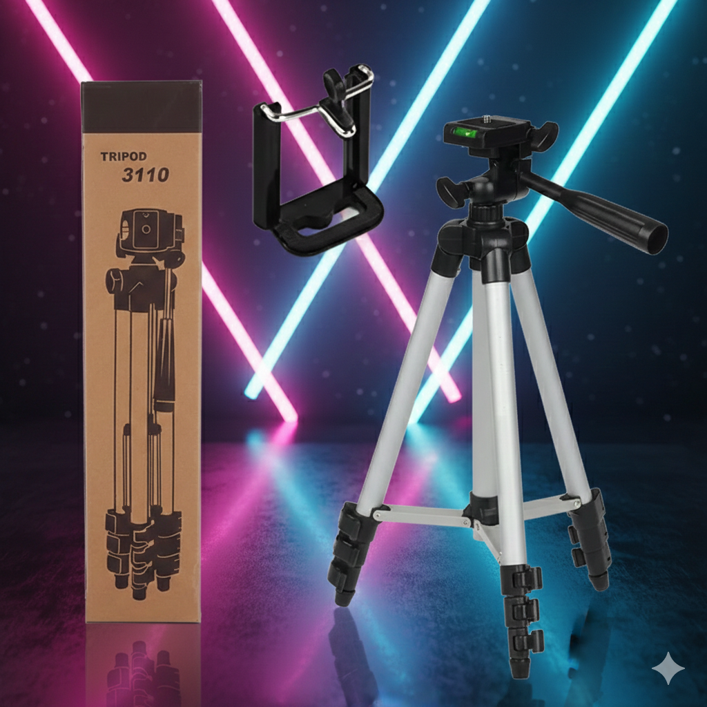 Tripod 3110 Portable Adjustable Aluminium Lightweight Camera Stand Tripod, with 3-Dimensional Head and Quick Release Plate for Video Cameras and Mobile, Black, Silver | 3110 - Image 2